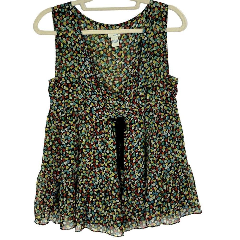 Anthropologie | Odille 100% Silk, Hearts Print, Babydoll Style Top, size 8